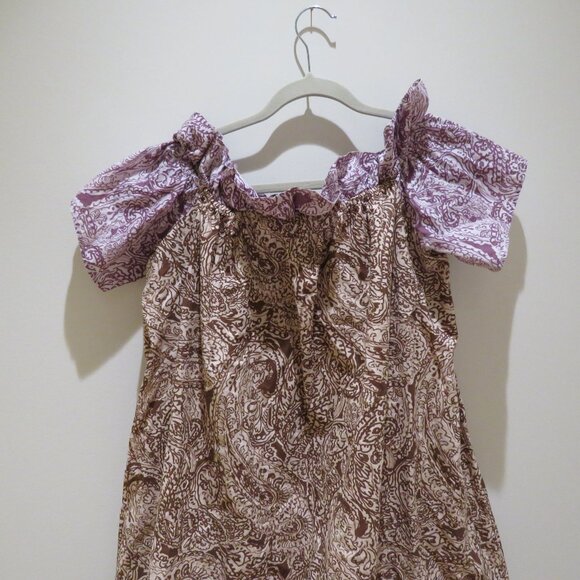 FREE PEOPLE Sophie Off Shoulder Paisley Print Babydoll Mini Dress Boho Festival - Picture 4 of 14